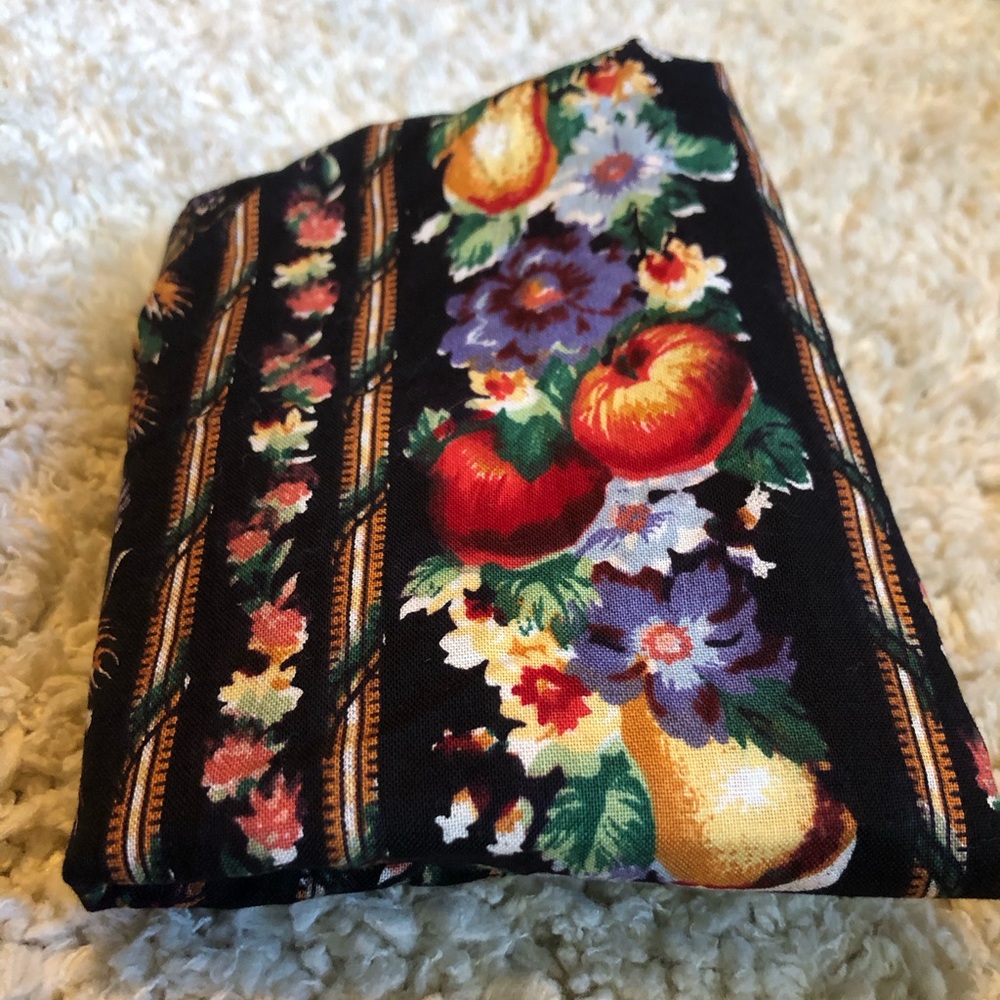 9515 Fabric Fall Fruits Leaves Wheat On A Black Background 16” X 42.5” New Scrap